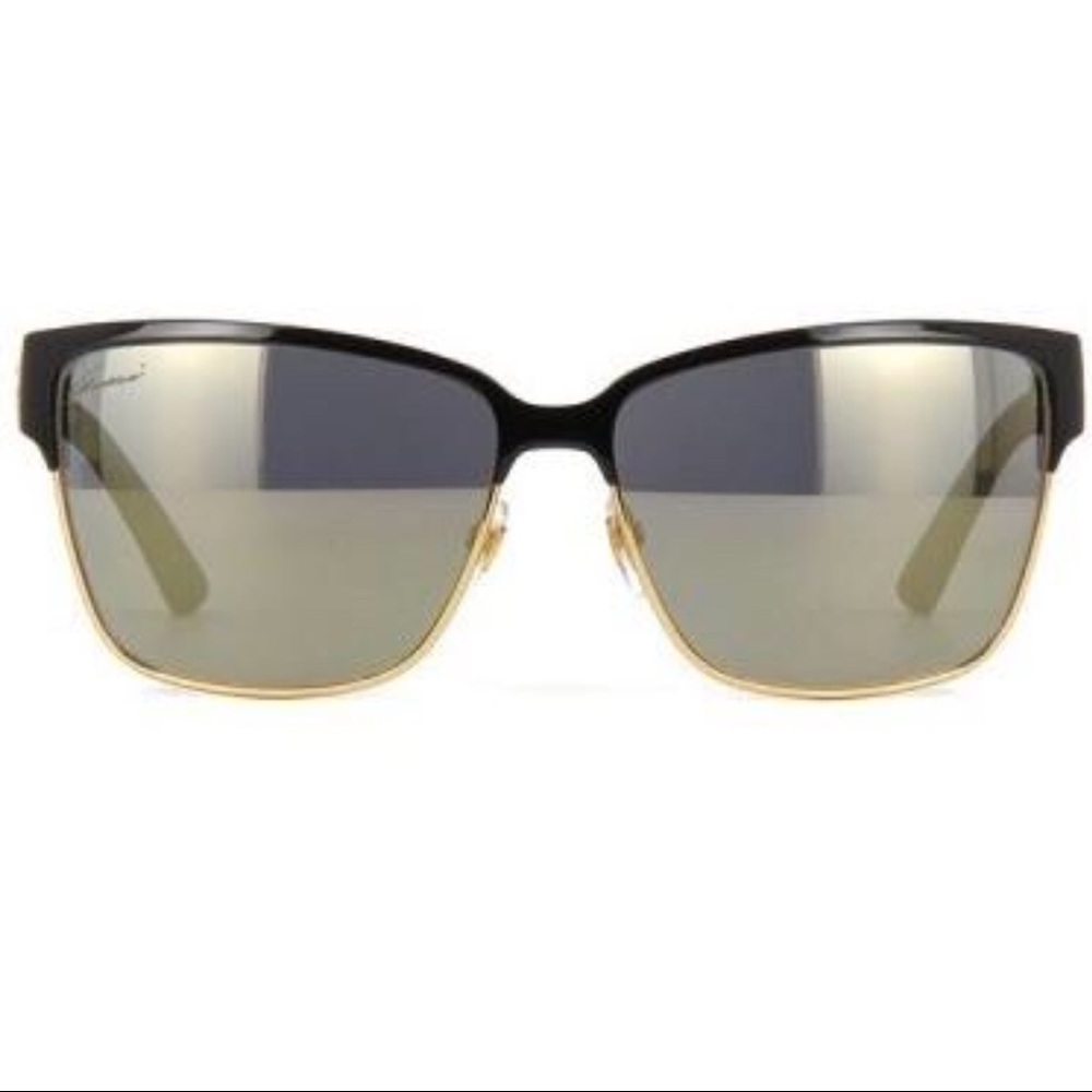 GUCCI Square Black Gold Mirrored Sunglasses w/ Case, Authenticity Card & Cloth - Picture 5 of 7